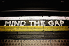 Many UK equity income trusts are now trading at a discount again (illustrated here by a London Underground ‘mind the gap’ image)