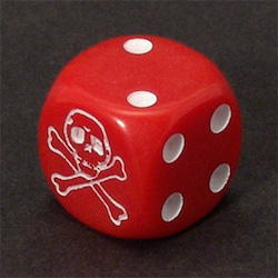 A dice where one side is a skull