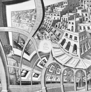 Flowing Escher image as an analogy for fungible investing concepts.