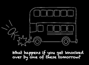 Image of the author – and architect of the family finances – being hit by a bus