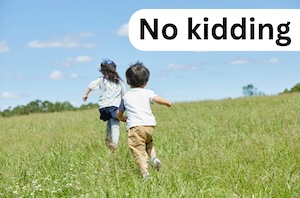 Photo of two carefree children without any control