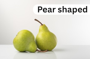 A picture of two pears with the caption ‘pear shaped’ to illustrate fraud or fiasco via that idiom